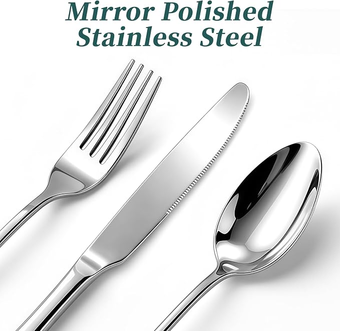 45-Piece Silverware Set with Organizer, Stainless Steel Flatware Set for 8 | Mirror Polished, Includes Forks, Knives, Spoons & Serving Utensils, Cutlery Utensils Set for Home Wedding & Housewarming