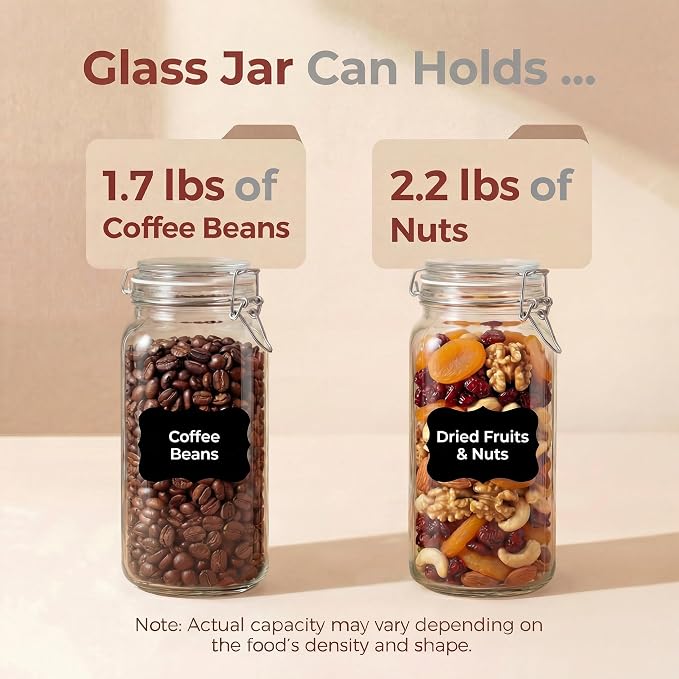 78oz Large Square Glass Jars with Airtight Lids, Wide Mouth Mason Jars 3P | Air Tight Glass Food Storage Containers with Lids Keep Food Dry & Fresh, Best Canister for Flour, Sugar, Cereal, Rice, Coffee