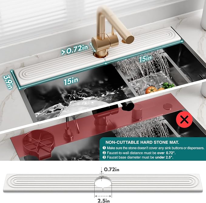 30 Inch Faucet Mat for Kitchen Sink - Instant Dry Sink Protector for Countertop, Extra-Long Diatomaceous Earth Stone Sink Tray Around Faucet for Kitchen Bathroom RVs (Light Grey, 30" x 3.9")