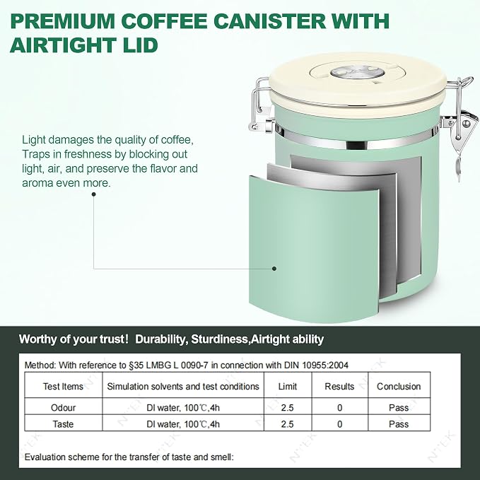 ShanSon Coffee Canister Airtight, Stainless Steel Bean Storage Container with Date Tracker & Scoop, Grounds Sugar Flour Tea Cereal Fits Kitchen Pantry, Ideal Gift for Coffee Lovers,12oz,Green