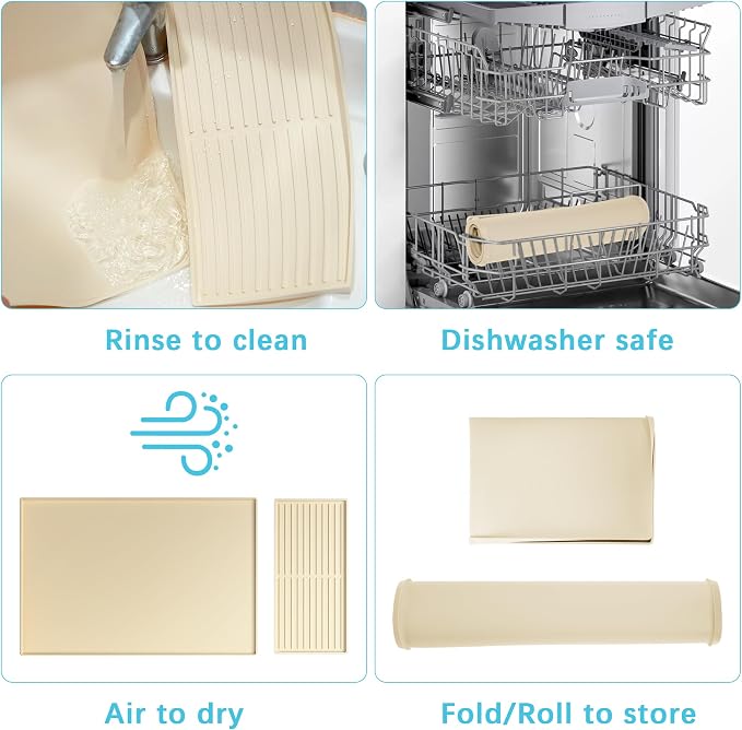 Golener Coffee Bar Mat Set, Silicone Coffee Mat with Raised Edges, 24"x16" | Coffee Mat for Countertop, Waterproof Coffee Station Mat, Dish Drying Mat Under Rack, Heat Resistant Coffee Machine Mat,Beige