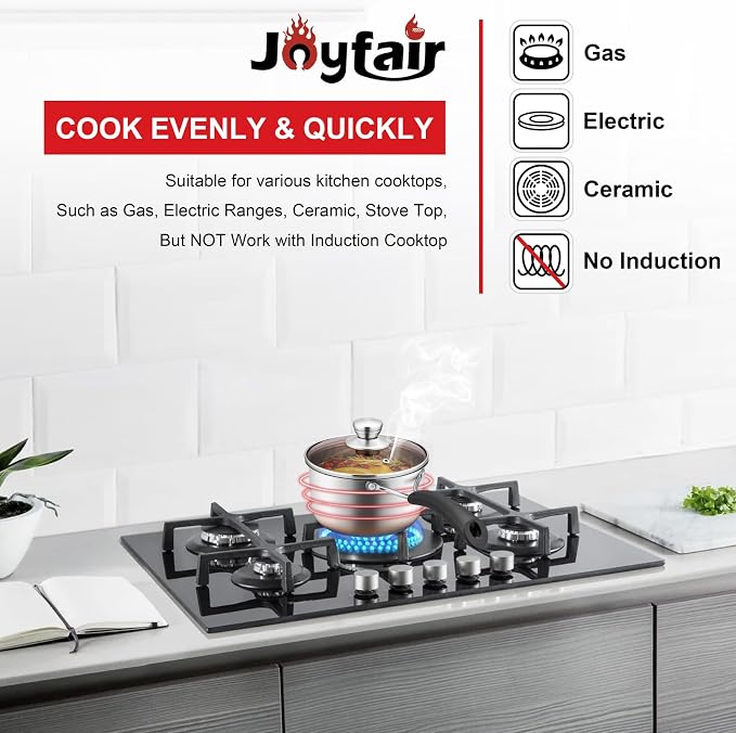 1QT Saucepan with Lid, Joyfair 18/10 Stainless Steel Small Sauce Pan Pot | Kitchen Cookware Milk Pot with Glass Lid for Cooking Stewing Boiling Spaghetti Soup, Heat-proof Handle, Dishwasher Safe