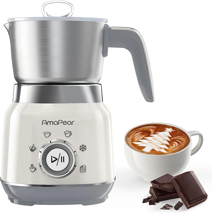 Electric Milk Frother and Steamer, 6 in 1 Hot & Cold Foam Maker for Coffee | 16.9oz/500ml Milk Warmer for Latte, Macchiato, Cappuccino, Hot Chocolate Maker, Dishwasher Safe (White)