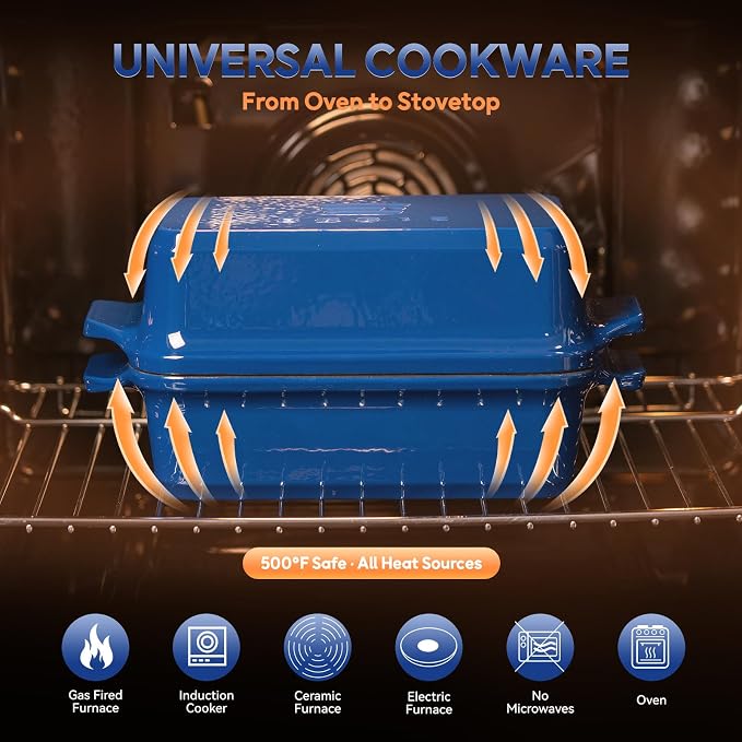 Enameled Cast Iron Dutch Oven for Bread Baking, 9×5 Dutch Oven Pot with Lid, 2 in 1 Sourdough Bread Pans for Baking with Lid, Roasting & Braising, Easy Release, Oven & Induction Safe (4.2 QT,Blue)