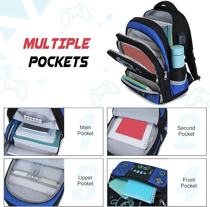 Backpack for School Boys, Cool Luminous Gamer Boys Schoolbag | with Lunch Box & Pencil Case Set for Kids Teens Elementary Middle School, Bookbag Glow In The Dark