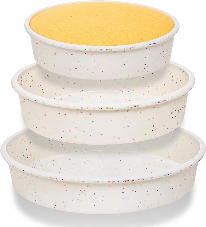 Silicone Round Cake Pans, 6 8 10 inch, Set of 3, Cream | Metal Reinforced Frame, Nonstick Layer Cake Molds for Baking, BPA Free