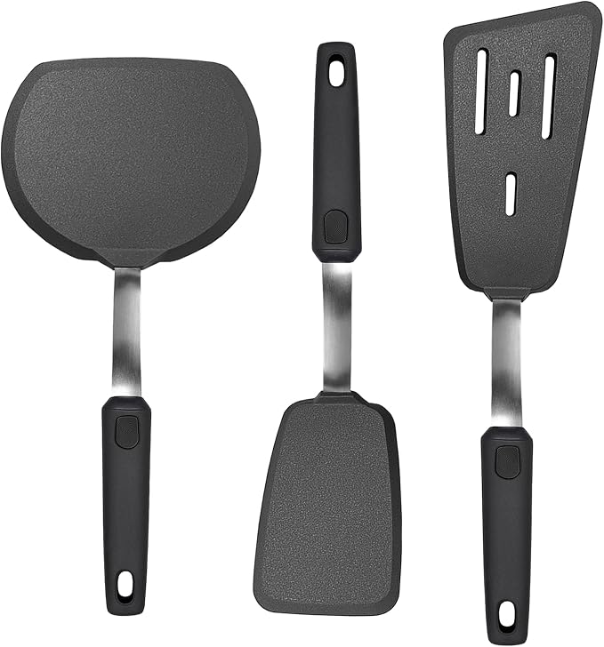 3 Piece Silicone Spatula Turner Set Cooking Utensils Set | Heat Resistant, Flexible Stainless Steel with Silicone, Nonstick Cookware Compatible, Dishwasher Safe