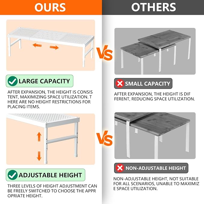 Kitchen cabinet organizer shelf,Spice Racks,Counter Shelf for Cabinets | Expandable adjustable stackable Heavy Duty Metal Pantry Storage Shelves Racks for kitchen,Small Cupboard Organizers