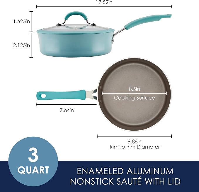Rachael Ray Cook + Create Nonstick Sauté Pan with Lid, 3 Quart, Agave Blue