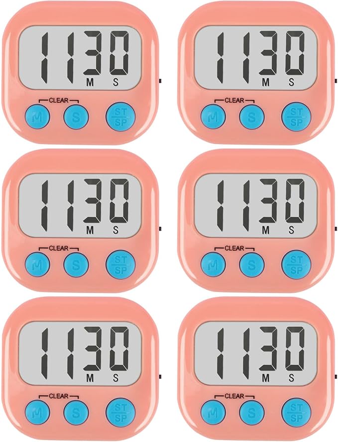 6 Pack Kitchen Timers Loud Ring Digital Timers for Cooking Magnetic Pink