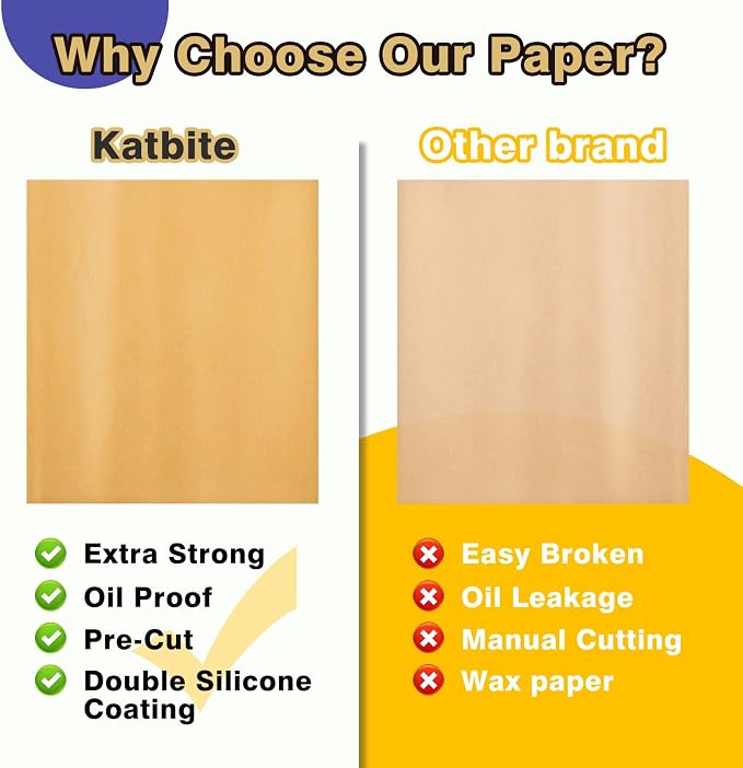 Katbite 200Pcs 18x26 inches Parchment Paper Sheets, Heavy Duty Unbleached Baking Paper, Pre-cut and Oil Proof Perfect for Steaming Cooking Bread Cake & Wrapping Foods | Unbleached precut oil proof full sheet paper, ideal for steaming, cooking, baking b...