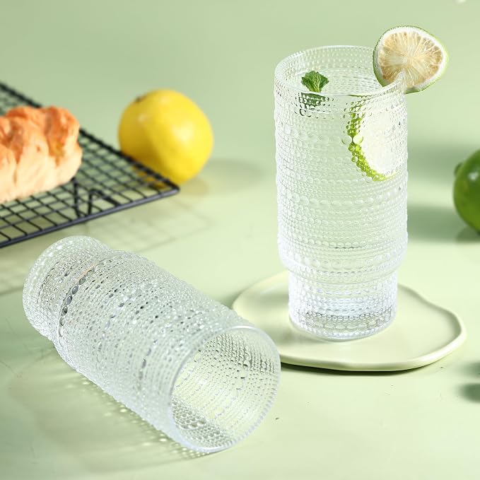 Large Capacity 16 oz Hobnail Drinking Glasses Set of 12, Vintage Glassware Drinking Glasses, Clear Water Glasses Tumbler, Cups for Kitchen, Juice, Beer, Cocktail, Whiskey