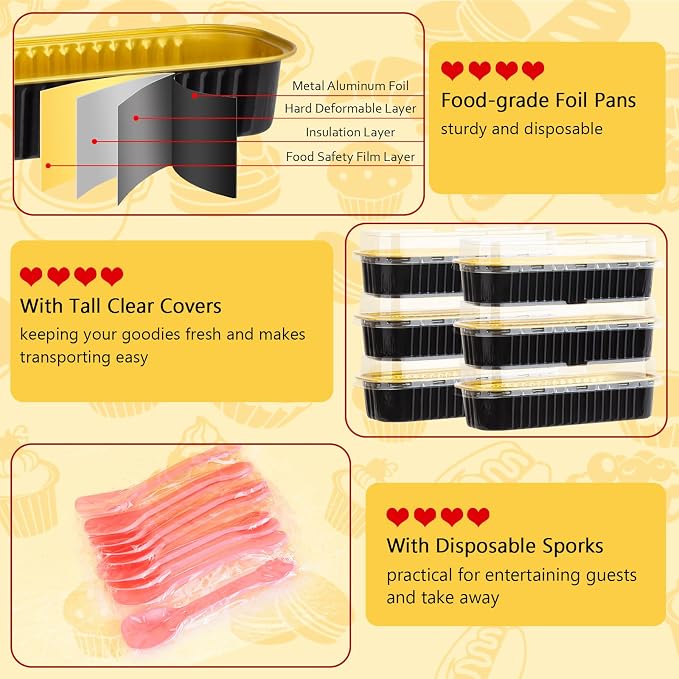 LNYZQUS Mini Loaf Pans with Lids, 6.8oz Cake Tins for Small Bake | 25 Pack, Rectangle, Black, Disposable Aluminum Foil Baking Cups, Individual Dessert Containers for Party Treats