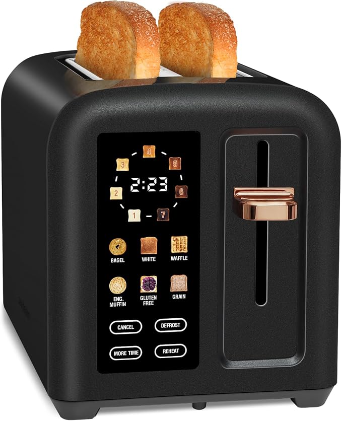 SEEDEEM Touchscreen Toaster 2 Slice, 7 Shade, Stainless, 1350W Dark Chocolate