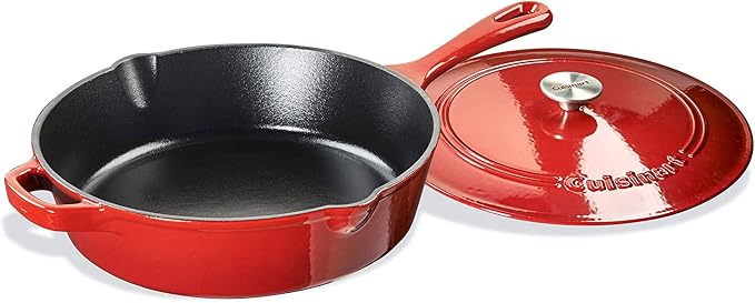 Cuisinart Chef's Classic Enameled Cast Iron Dutch Oven with Lid, Porcelain Enameled Interior, Oven Safe, Induction Compatible, 12-Inch, Chicken Fryer, Red Gradient