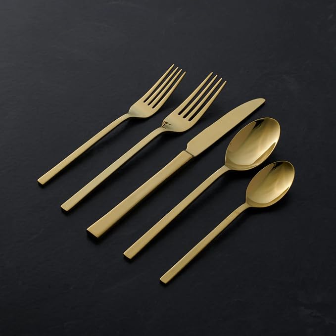Oneida Allay Champagne 20-Piece 18/0 Silverware Set for 4, Flatware | champagne, dishwasher safe | includes knives, forks, and spoons | heavy duty, cutlery set, utensil set