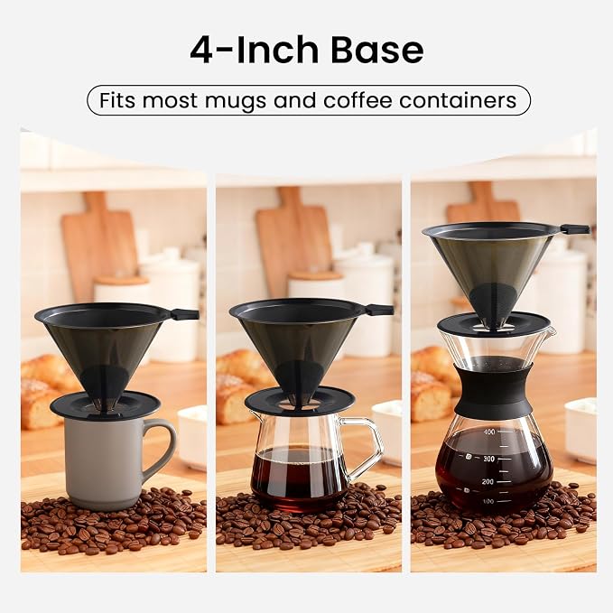 【2.0 Upgraded】 Stainless Steel Pour Over Coffee Maker, Reusable Paperless Drip Coffee Filter and Coffee Strainer for Single Cup Hand Brew, 1–6 Cup
