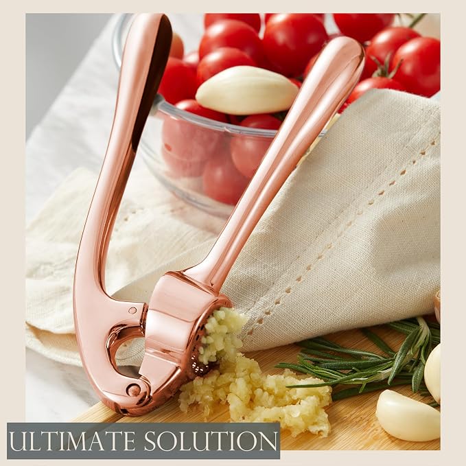 Premium Garlic Press, Professional Garlic Mincer, Easy to Squeeze and Clean, Rust Proof, Efficient Ginger Crusher - Rose Golden
