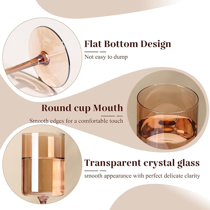 Colored Square Wine Glasses Set of 6, 14oz【Hand Blown】 Colorful Crystal Wine Glasses with Stem - Unique Muticolor Glasses Gifts for Birthday Women Party