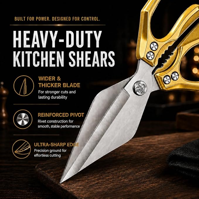 Multifunctional Heavy-Duty Kitchen Shears,Kitchen Shears for Cutting Chicken,Kitchen Scissors for Food, Japanese High-Carbon Steel Culinary Shears,for Chicken,Bone Cutting,Christmas Gifts (Gold)