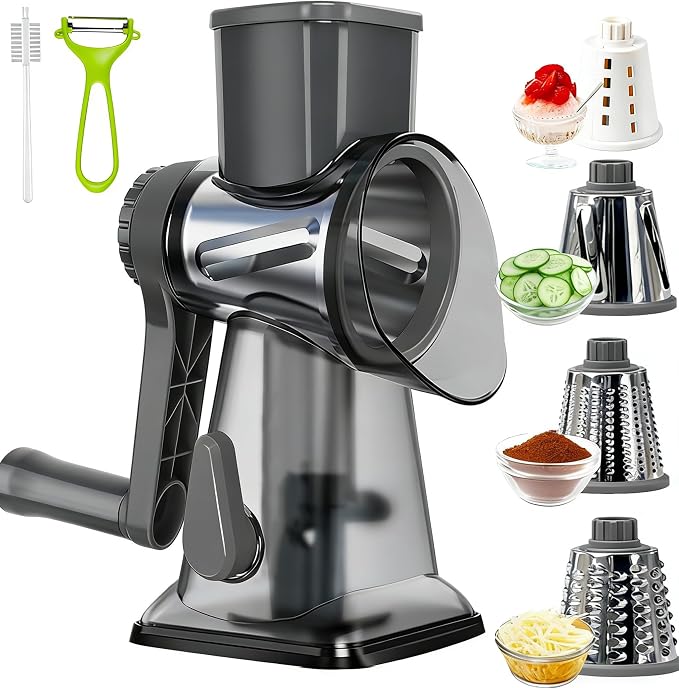KalraMay Rotary Cheese Grater with Handle, Multifunctional Cheese Shredder | Multifunctional Shredder,Strong Suction Cup Base,Fast and Efficient Cutting,Detachable Parts,Safe Operation,Easy to Rinse
