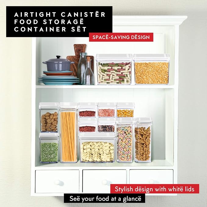 DWËLLZA KITCHEN Airtight Food Storage Containers with White Lids 2L - 4 Pc Clear Plastic Pantry Snacks Kitchen Container, Baking Supplies, 4LB Sugar & Flour Canister BPA-Free