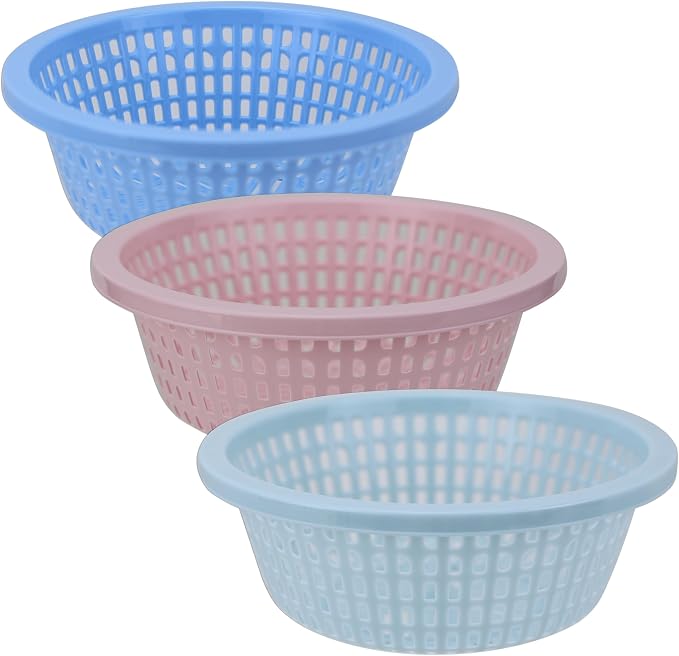 EIKS 8.5-inch Small Colander, Plastic Strainer Basket - 3 Pack | For Rinsing Draining and Air Drying, Veggies Berry Fruits, Meal Prep