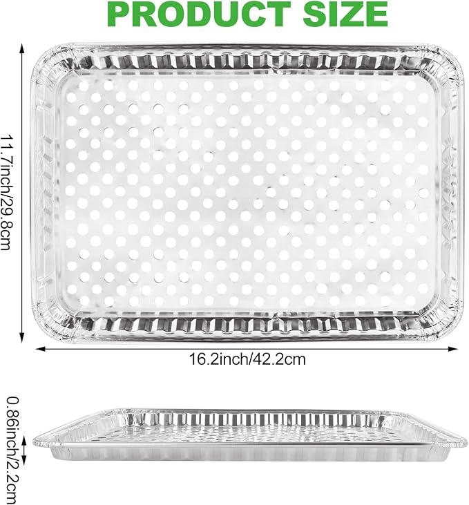 ABuff 20 Pack Disposable Aluminum Foil Grill Topper Pans with Holes, Perforated Grill Grate Liners Trays for Outdoor Grills, BBQ Grill Accessories for Outdoor Cooking and Camping, 16.2 x11.7 Inch