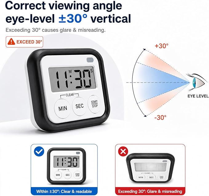 Timer, Kitchen Timers for Cooking Classroom Timer for Kids Teachers Magnetic Digital Timers 2 Pack, Black