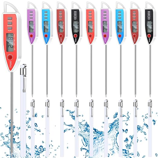 10 Set Digital Food Thermometer Long Probe Instant,White | Waterproof for Water, Liquid, Candle and Cooking Meat Thermometer Read for Kitchen BBQ Grill Candy
