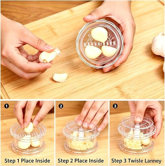 2PCS Manual Garlic Twister and Ginger Mincer Tool, Manual Garlic Twister and Mincer, Garlic Crusher, Garlic Grinder, Compact Garlic Mincer Tool, Ginger, Herbs (White+Bule)