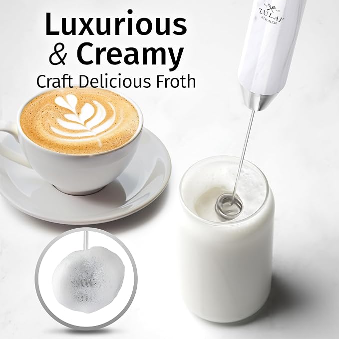 Zulay Kitchen Rechargeable Milk Frother Handheld - Frother Wand, Drink Mixer, Electric Whisk Frother, for Cappuccinos, Matcha & Protein Powder - Lux Double Whisk 2 Speed Waterproof 2000mAh Marble