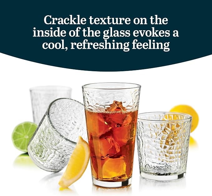 Libbey Yucatan Textured Tumbler & Rocks Drinking Glasses Set of 16 | Jumbo Margarita Glass Cups with 16.2 oz and 13 oz Capacities for Frozen Cocktails, Mocktails & Entertaining