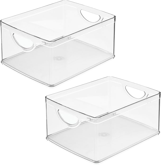 iDesign Pantry Storage Bins with Handles, Set of 2, Clear | Organizer Bins, For Cabinets or Fridge