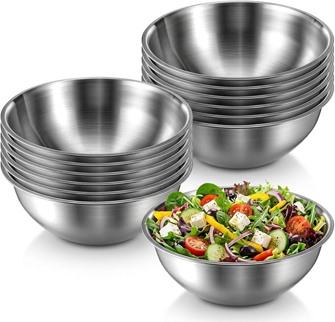 12 Pcs Stainless Steel Mixing Bowls with Graduations Metal Bowl Set Reusable Baking Food Storage Containers for Baking Cooking Salad Prep Storage Silver 9 x 3.5 Inch