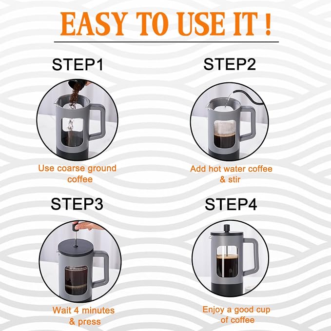 YOLIFE French Press Coffee Maker 12 oz, Camping Mini Coffee Press Grey | Heat-resistant Borosilicate Glass, Portable for Travel