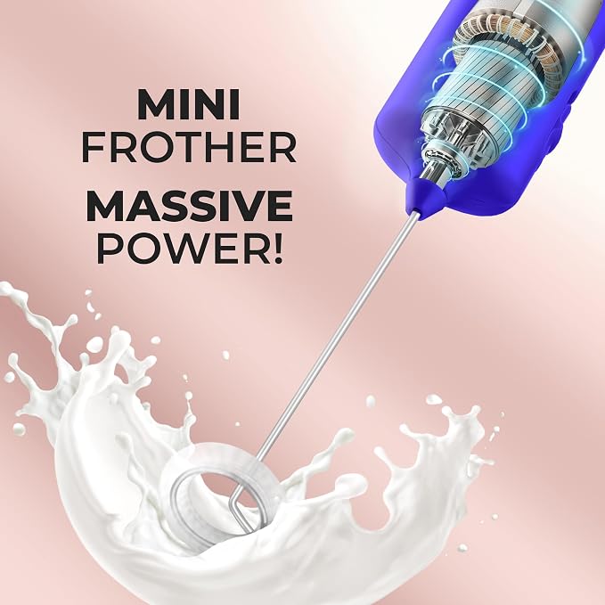Mini & Mighty Milk Frother Wand – Powerful Handheld Coffee Frother, Battery Operated Drink Mixer – Compact Pocket Size – Detachable Whisk for Latte, Cappuccino, Matcha, Hot Chocolate