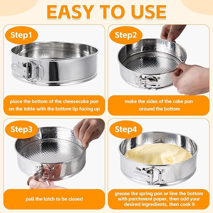 10 Inch Springform Pan for Baking, 304 Stainless Steel Cheesecake Pan with Removable Bottom, Includes 12 Piping Tips and 50 Parchment Papers for Pie Cake Pizza and Quiches(10" Cake pan)