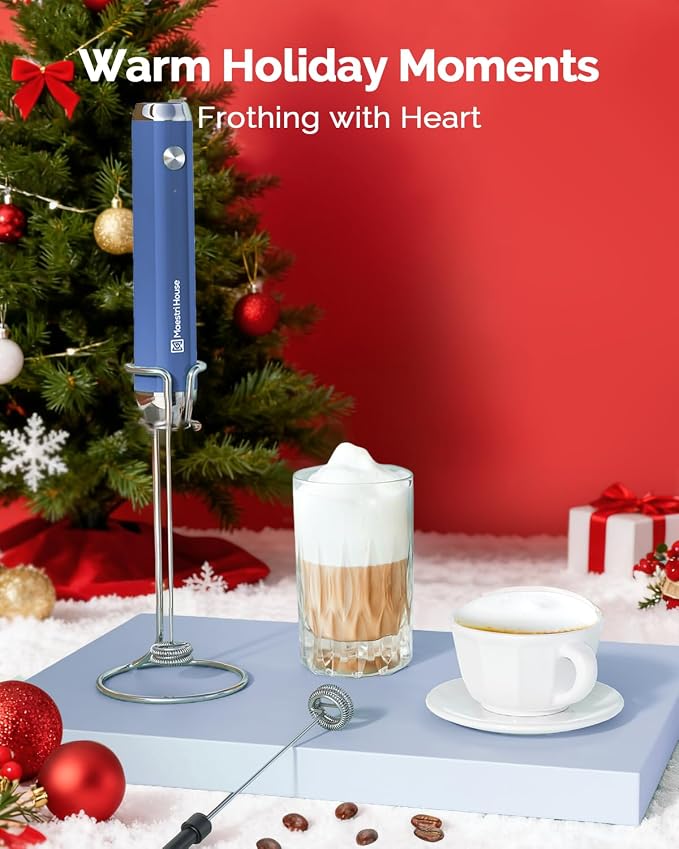Maestri House Rechargeable Milk Frother with Stand, LunaFro Handheld Foam Maker for Lattes & Cappuccino, Christmas Gift for Coffee Lovers, Midnight Blue