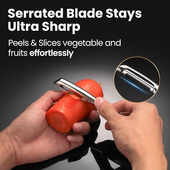 Gourmet Easy Vegetable Peeler Ultra Sharp Stainless Steel Blade (I Peeler) | Left and Right Hand Compatible, Easy Peel and Slice, Ergonomic Handle, Comfortable Grip, Dishwasher Safe, 5-Year Warranty