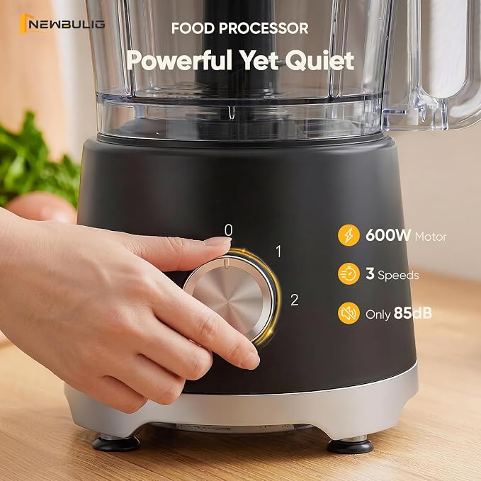 NEWBULIG 10.5 Cups Food Processor, Versatile Food processors with 5 Blades, 600W Powerful Meat Grinder for Slicing, Shredding, Chopping, Kneading, Dishwasher Safe, for Meat, Vegetables, Fruit, Dough