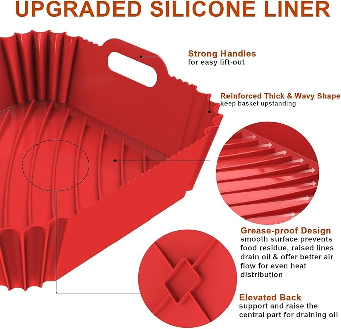 Large Silicone Air Fryer Liners Square 5-9 QT, 7.9 Inch Reusable Airfryer Liners Air Fryer Silicone Liners Pot Oven Liner Baking Tray, AirFryer Basket Mat Bowl Accessories, 2 Pack