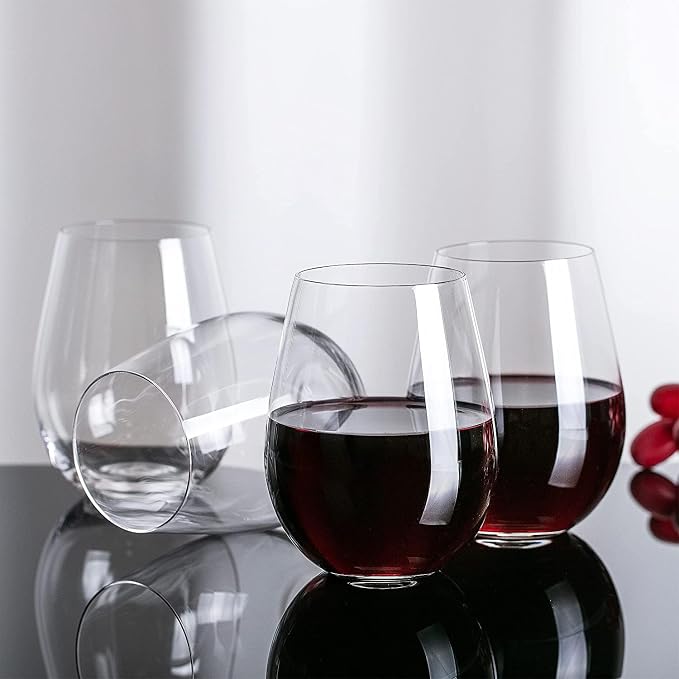 Stemless Wine Glasses Set of 4, Large 22oz Red White Wine Glass | Hand Blown Lead-Free Crystal Wine Glasses, No Stem, Ideal Gift for Women, Men, Wedding, Birthday, Christmas, Any Occasion