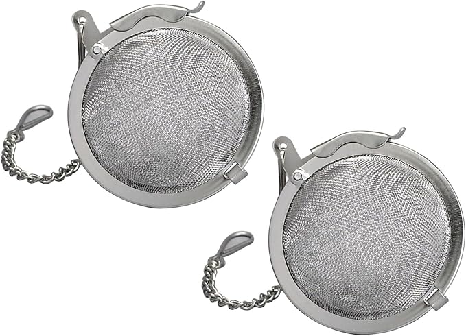HIC Kitchen Mesh Ball Tea Infusers, 18/8 Stainless Steel Mesh For Loose Leaf Tea and Mulling Spices, Set of 2, 2-Inch