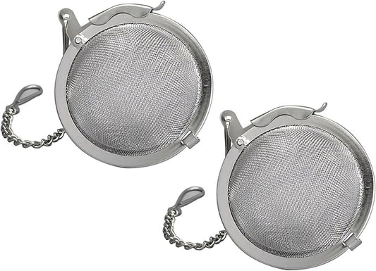 HIC Kitchen Mesh Ball Tea Infusers, 18/8 Stainless Steel Mesh For Loose Leaf Tea and Mulling Spices, Set of 2, 2-Inch
