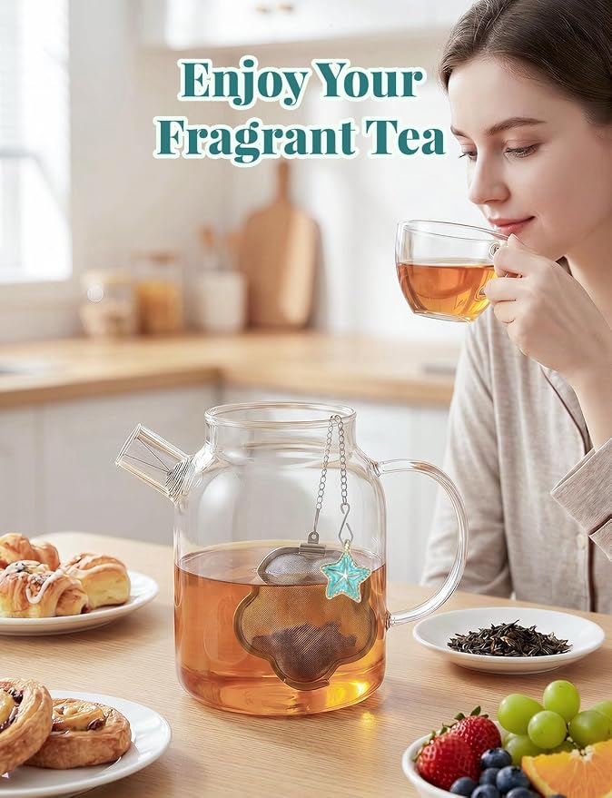 2 Pack Tea Infuser for loose tea,2.3 inch Flower Design Stainless Steel Tea Ball with Precious pendant,Fine Mesh Strainer for Brew Tea,Spices & Seasonings（Starfish & Shell）