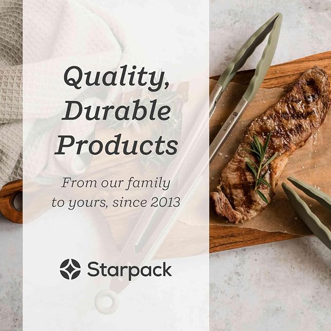 Starpack Get a Grip Silicone Kitchen Tongs (2-Pack, 9" + 12") - LFGB Non Toxic, 600°F Heat Resistant, BPA-Free - Heavy-Duty Stainless Steel, Locking - Dishwasher Safe for Nonstick Cookware
