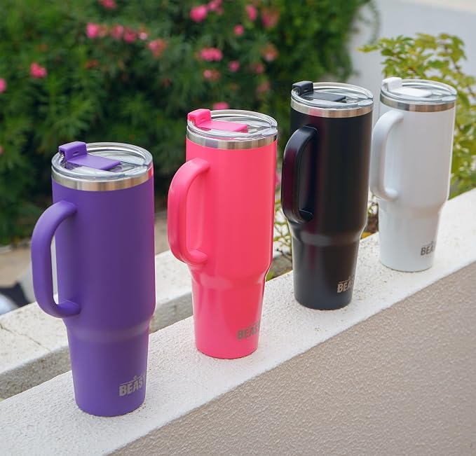Beast 42 oz Tumbler with Handle Stainless Steel Vacuum Insulated Coffee Ice Cup Double Wall Travel Flask (Deep Purple)