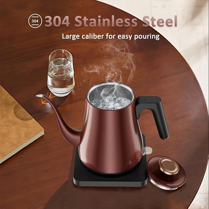 Gooseneck Electric Kettle 1.0L, 1000W, Pour Over, Vintage Copper | 304 Stainless Steel, Auto Shut-Off, BPA-Free, Vintage Style For Pour Over Coffee Tea Home Office