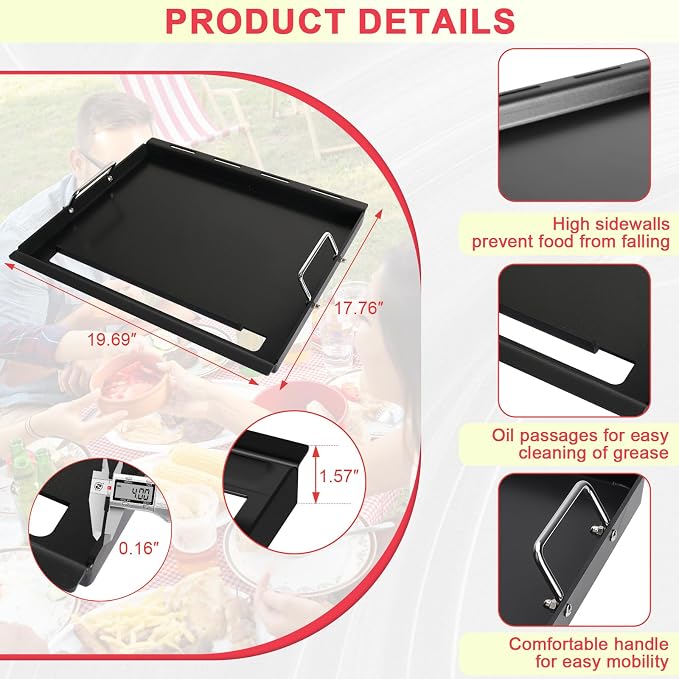 Full Size Spirit 200 Griddle Inserts for Weber GS4 Spirit II & I 200 Series | Fits Spirit 2 Burner E/S 210 220, S-215 Gas Grill Parts, Flat Top Griddle replaces Weber 7637 64815, PFOA-free carbon steel